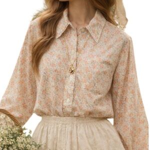 Vintage Dainty Whimsical Floral Boho Cottagecore Prairie Button Down Top M